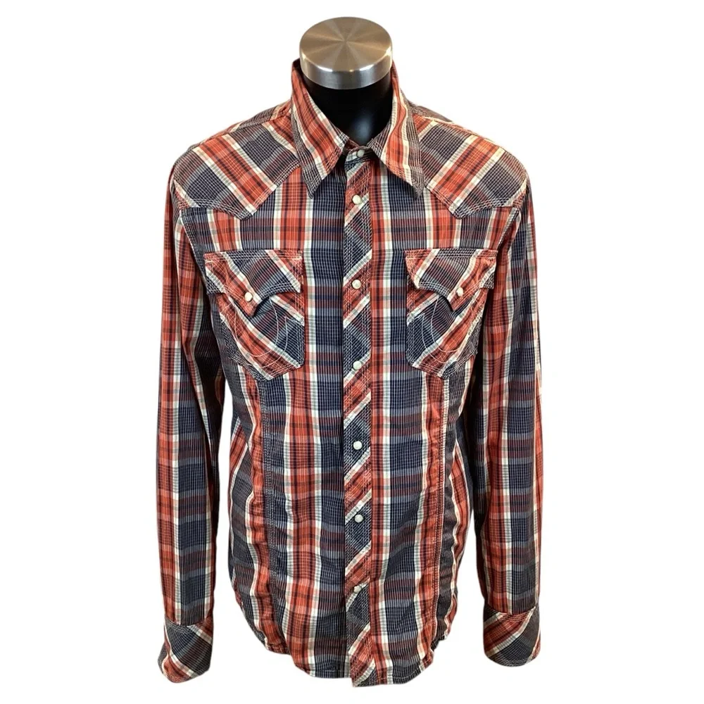 True Religion Western Snap Front Plaid Cotton Shirt